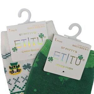 St Pattys Crew Sock Knee High Etitu Sock Size 9 11 Lot 2 Pairs